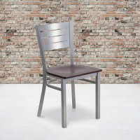 Flash Furniture XU-DG-60401-MAHW-GG HERCULES Series Silver Slat Back Metal Restaurant Chair